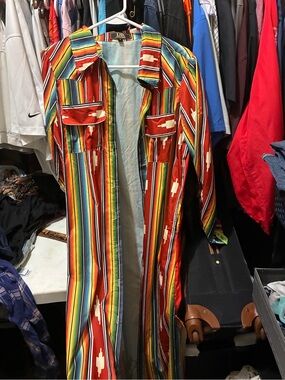 VINTAGE Colorful Southwestern Stripe Duster Coat